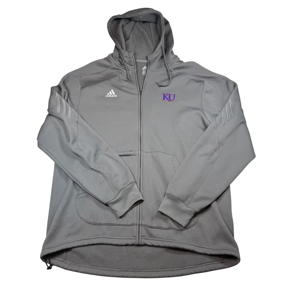 Adidas Mens Kansas Jayhawks KU ClimaWarm Full Zip Hoodie Grey Fleece Jacket L